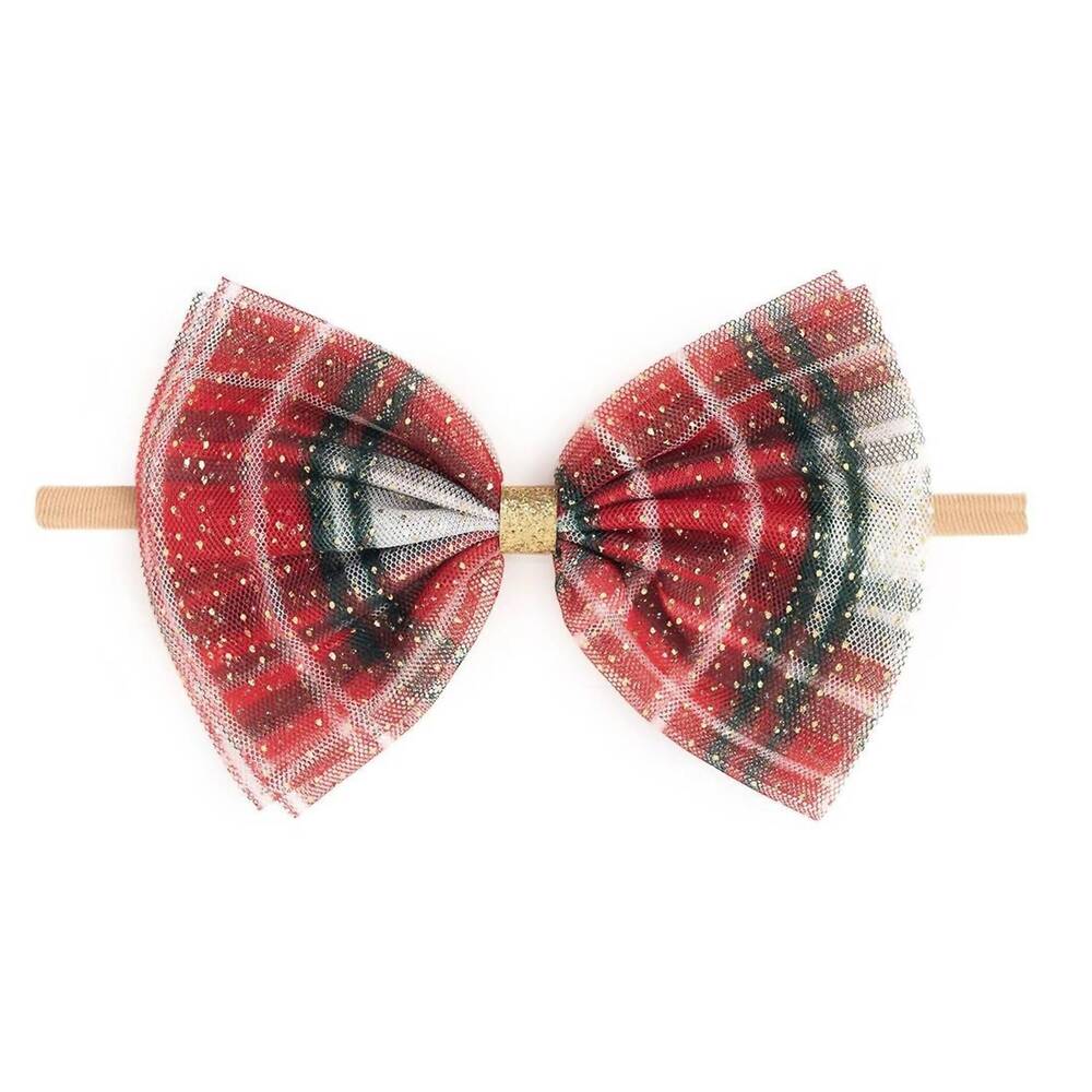 NEW SWEET WINK holiday plaid large bow headband in red